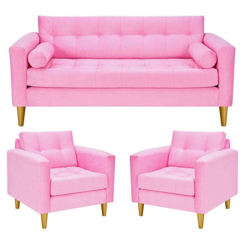 BODEVIR - Sofa Retro 3C+1+1 Felpa 01 Rosado