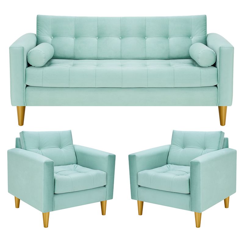 BODEVIR - Sofa Retro 3C+1+1 Felpa 01 Verde Agua