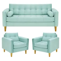 BODEVIR - Sofa Retro 3C+1+1 Felpa 01 Verde Agua