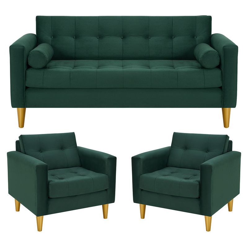 BODEVIR - Sofa Retro 3C+1+1 Felpa 01 Verde Botella