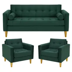 BODEVIR - Sofa Retro 3C+1+1 Felpa 01 Verde Botella