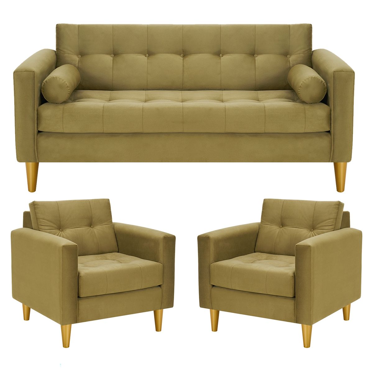 BODEVIR - Sofa Retro 3C+1+1 Felpa 01 Verde Musgo