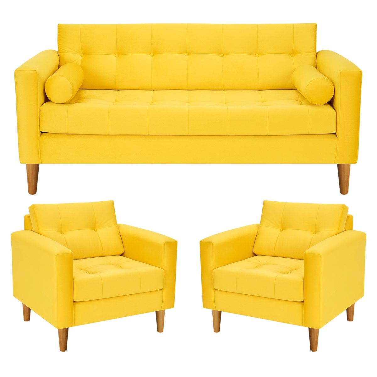 BODEVIR - Sofa Retro 3C+1+1 Felpa 04 Amarillo