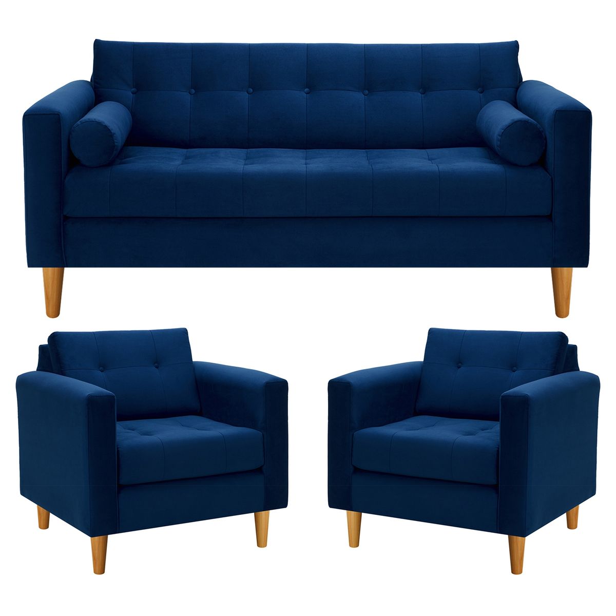 BODEVIR - Sofa Retro 3C+1+1 Felpa 04 Azul Marino