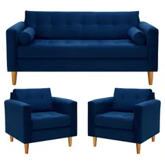 BODEVIR - Sofa Retro 3C+1+1 Felpa 04 Azul Marino