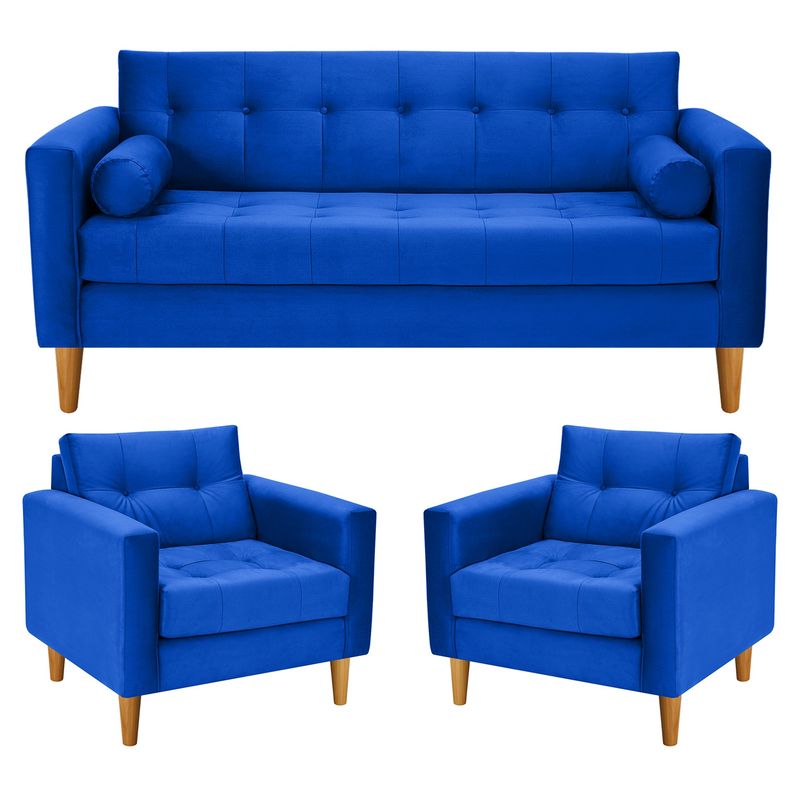 BODEVIR - Sofa Retro 3C+1+1 Felpa 04 Azul Rey