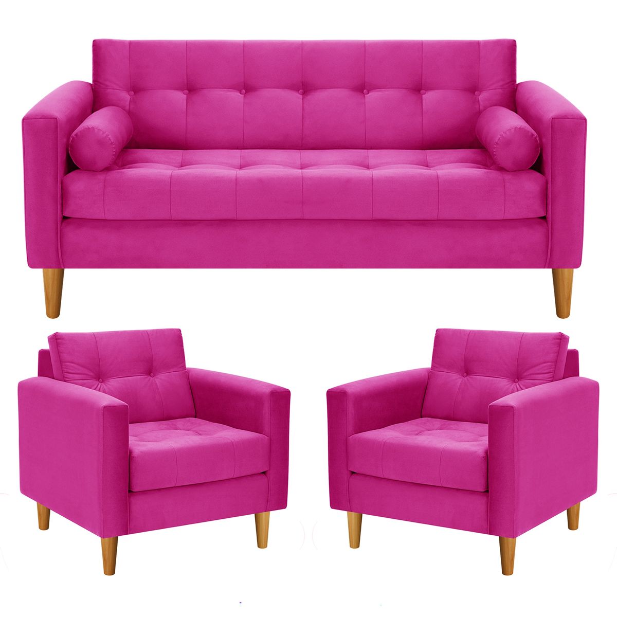 BODEVIR - Sofa Retro 3C+1+1 Felpa 04 Fucsia