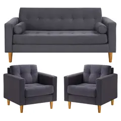 BODEVIR - Sofa Retro 3C+1+1 Felpa 04 Gris