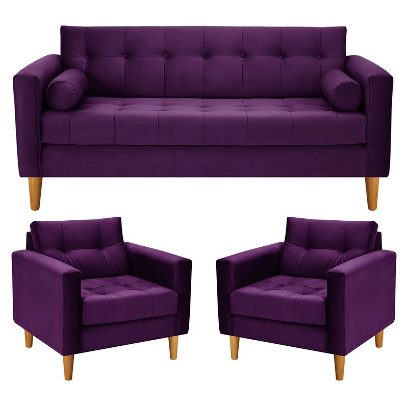 BODEVIR - Sofa Retro 3C+1+1 Felpa 04 Morado