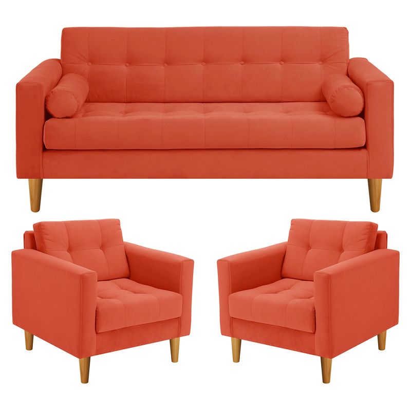 BODEVIR - Sofa Retro 3C+1+1 Felpa 04 Naranja