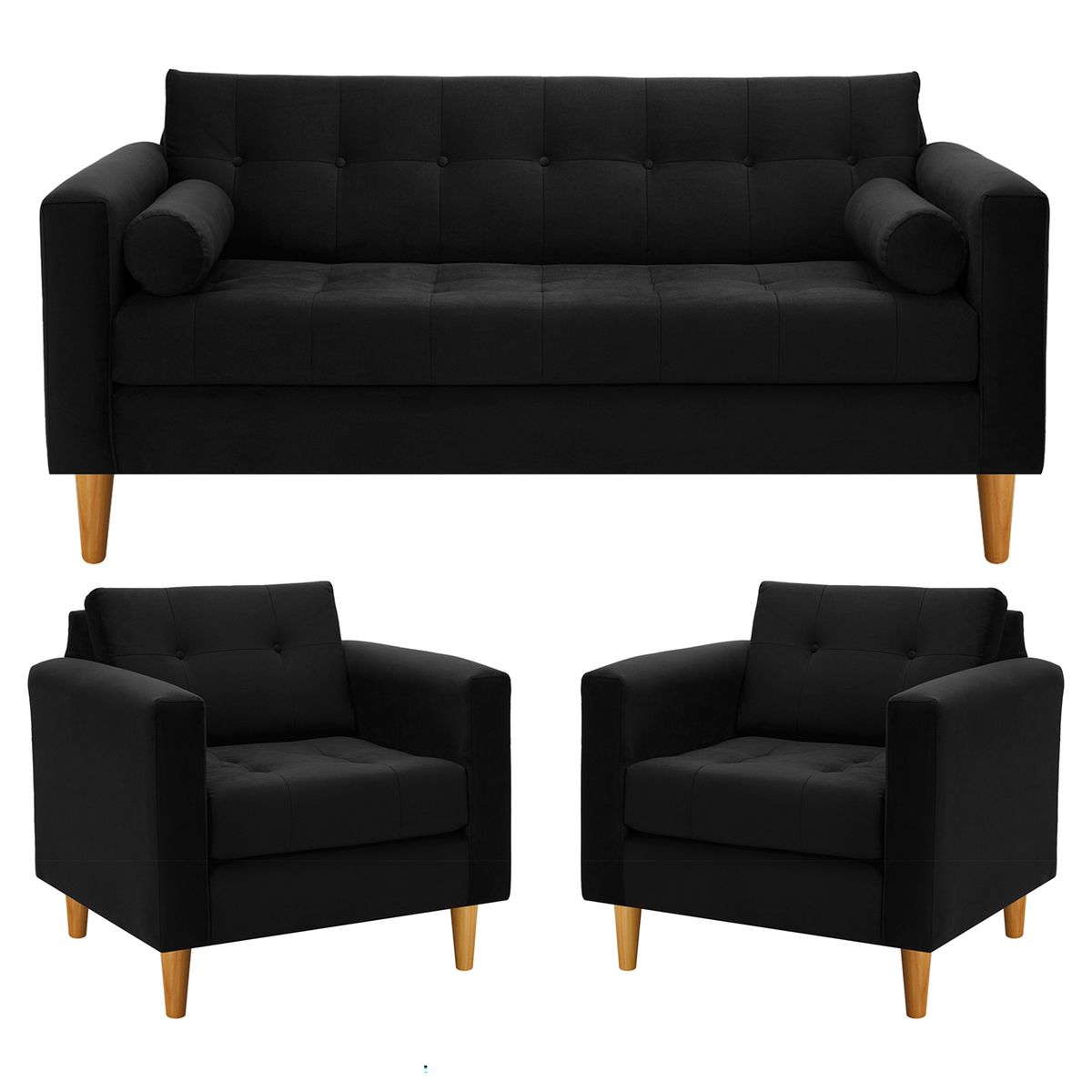 BODEVIR - Sofa Retro 3C+1+1 Felpa 04 Negro
