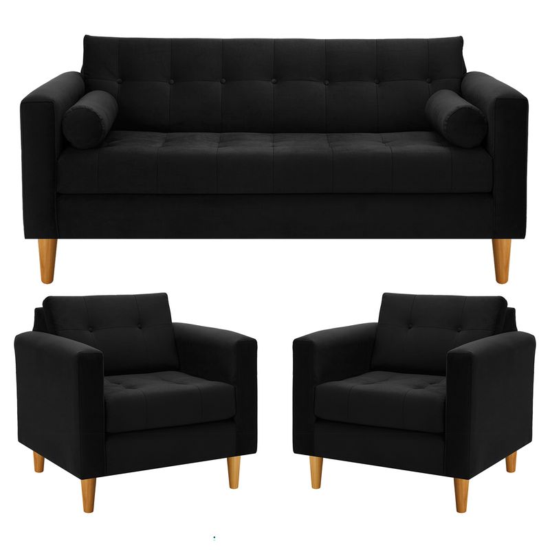 BODEVIR - Sofa Retro 3C+1+1 Felpa 04 Negro