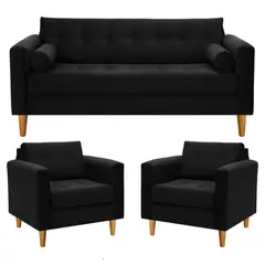 BODEVIR - Sofa Retro 3C+1+1 Felpa 04 Negro