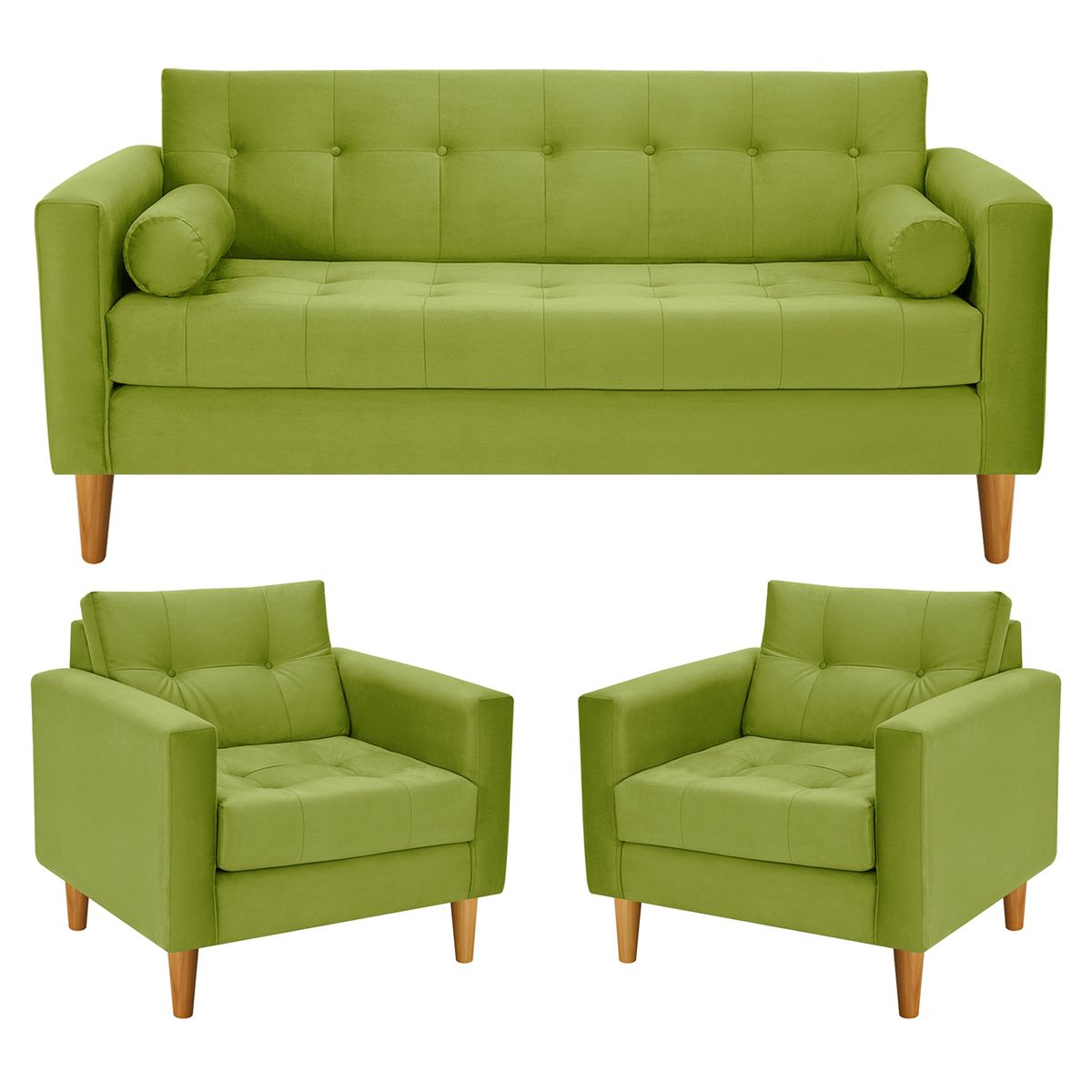 BODEVIR - Sofa Retro 3C+1+1 Felpa 04 Pistacho