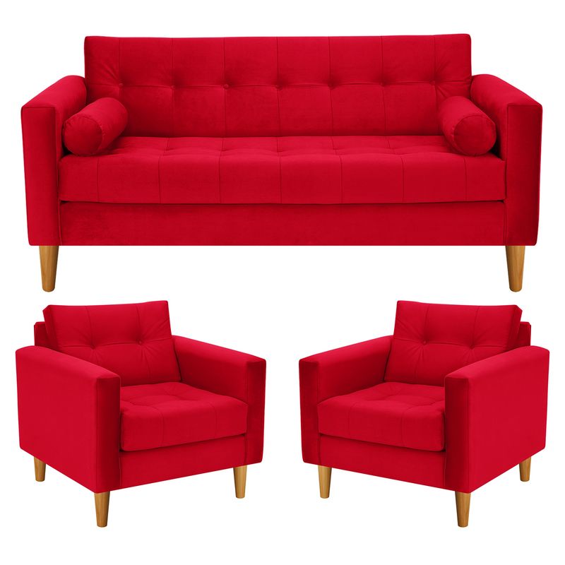BODEVIR - Sofa Retro 3C+1+1 Felpa 04 Rojo
