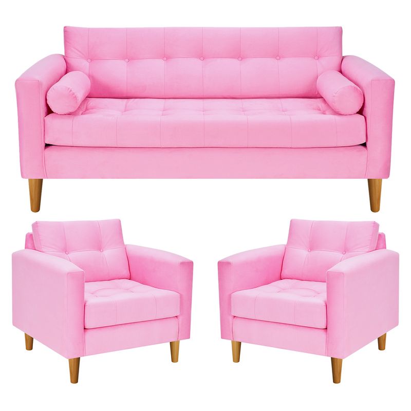 BODEVIR - Sofa Retro 3C+1+1 Felpa 04 Rosado