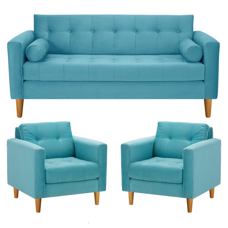 BODEVIR - Sofa Retro 3C+1+1 Felpa 04 Turquesa