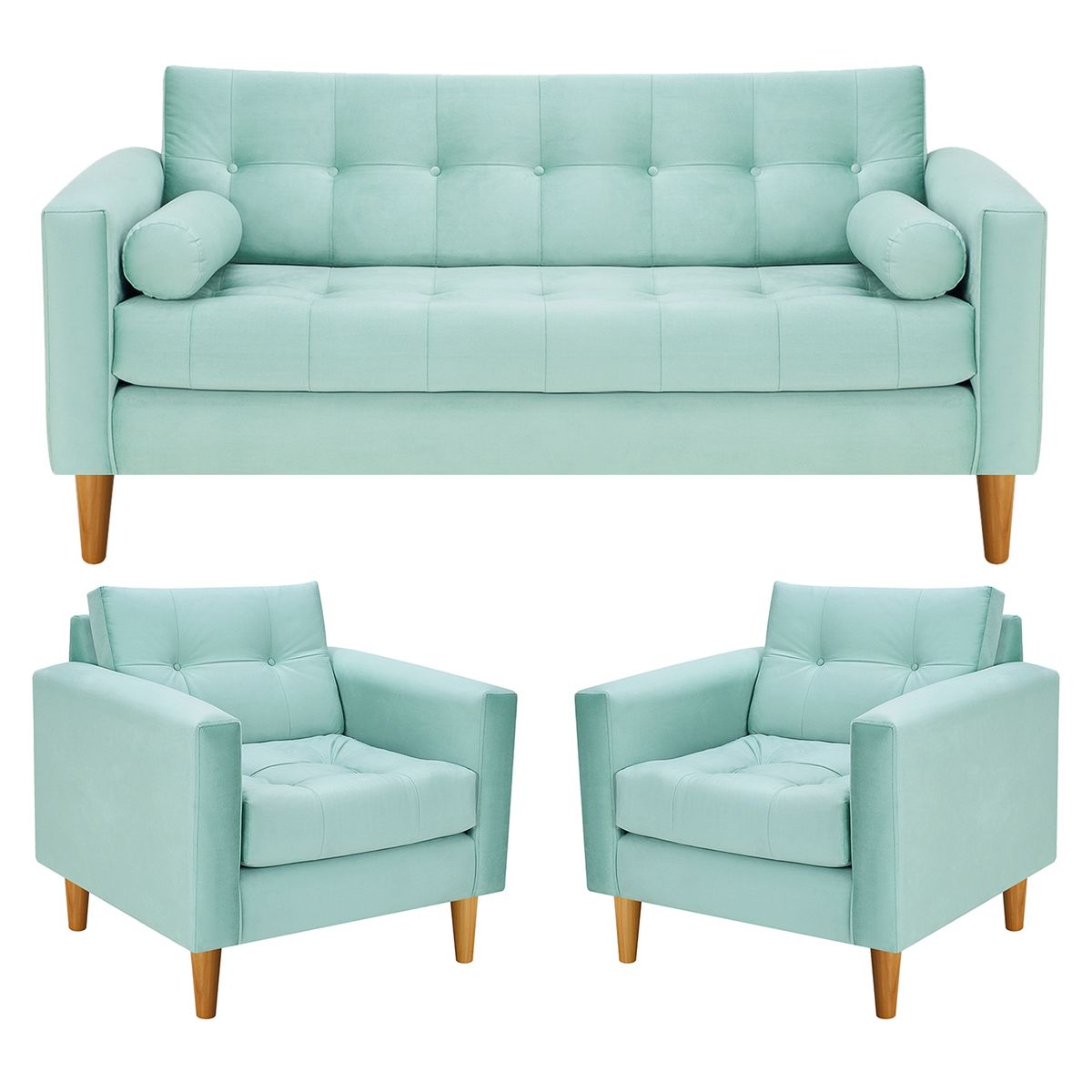 BODEVIR - Sofa Retro 3C+1+1 Felpa 04 Verde Agua