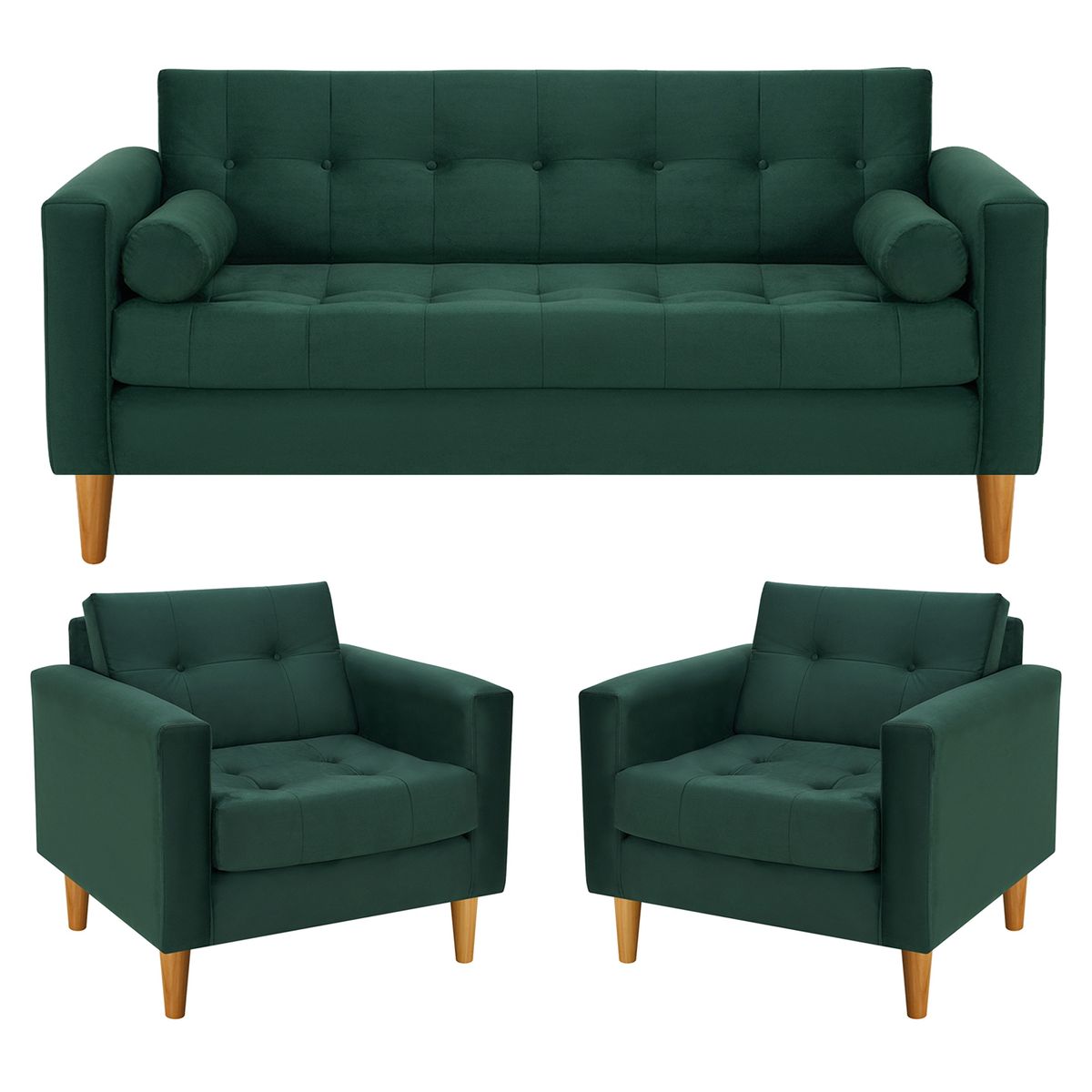 BODEVIR - Sofa Retro 3C+1+1 Felpa 04 Verde Botella