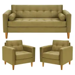 BODEVIR - Sofa Retro 3C+1+1 Felpa 04 Verde Musgo