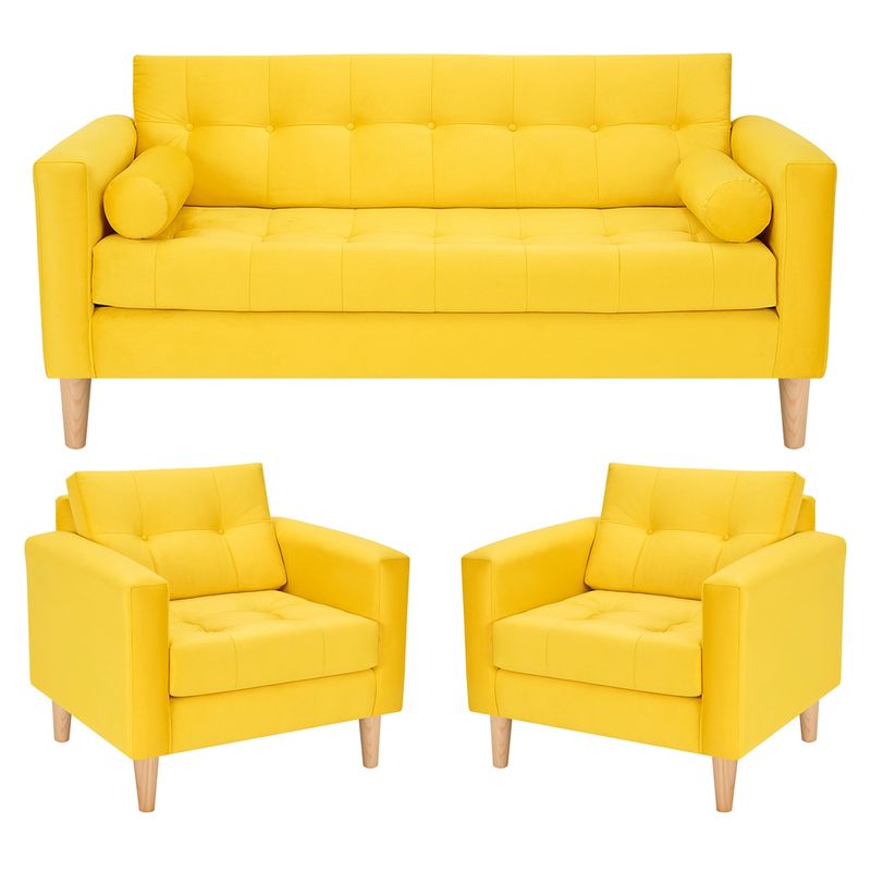 BODEVIR - Sofa Retro 3C+1+1 Felpa 05 Amarillo