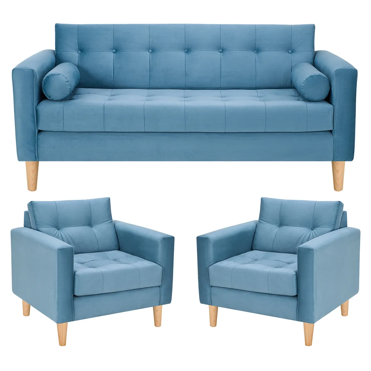 BODEVIR - Sofa Retro 3C+1+1 Felpa 05 Azul Petroleo