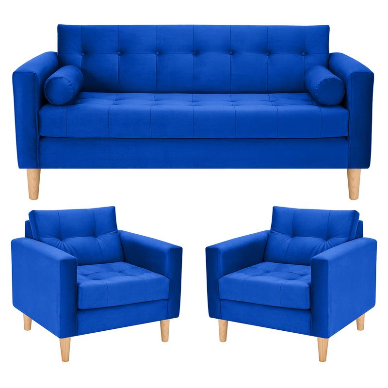 BODEVIR - Sofa Retro 3C+1+1 Felpa 05 Azul Rey