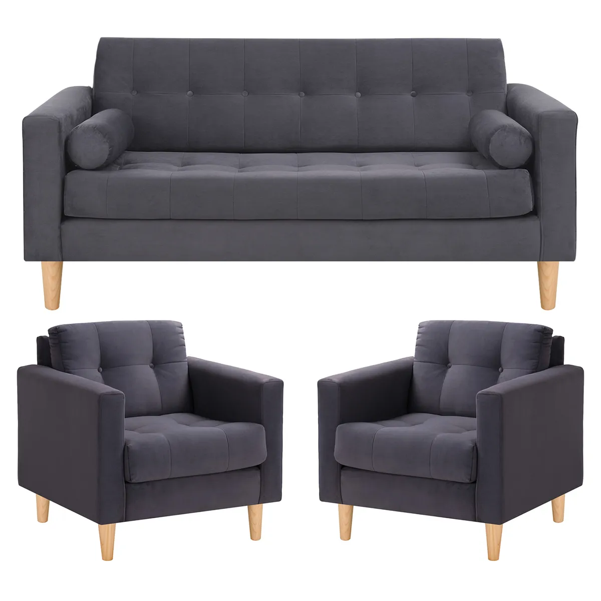 BODEVIR - Sofa Retro 3C+1+1 Felpa 05 Gris