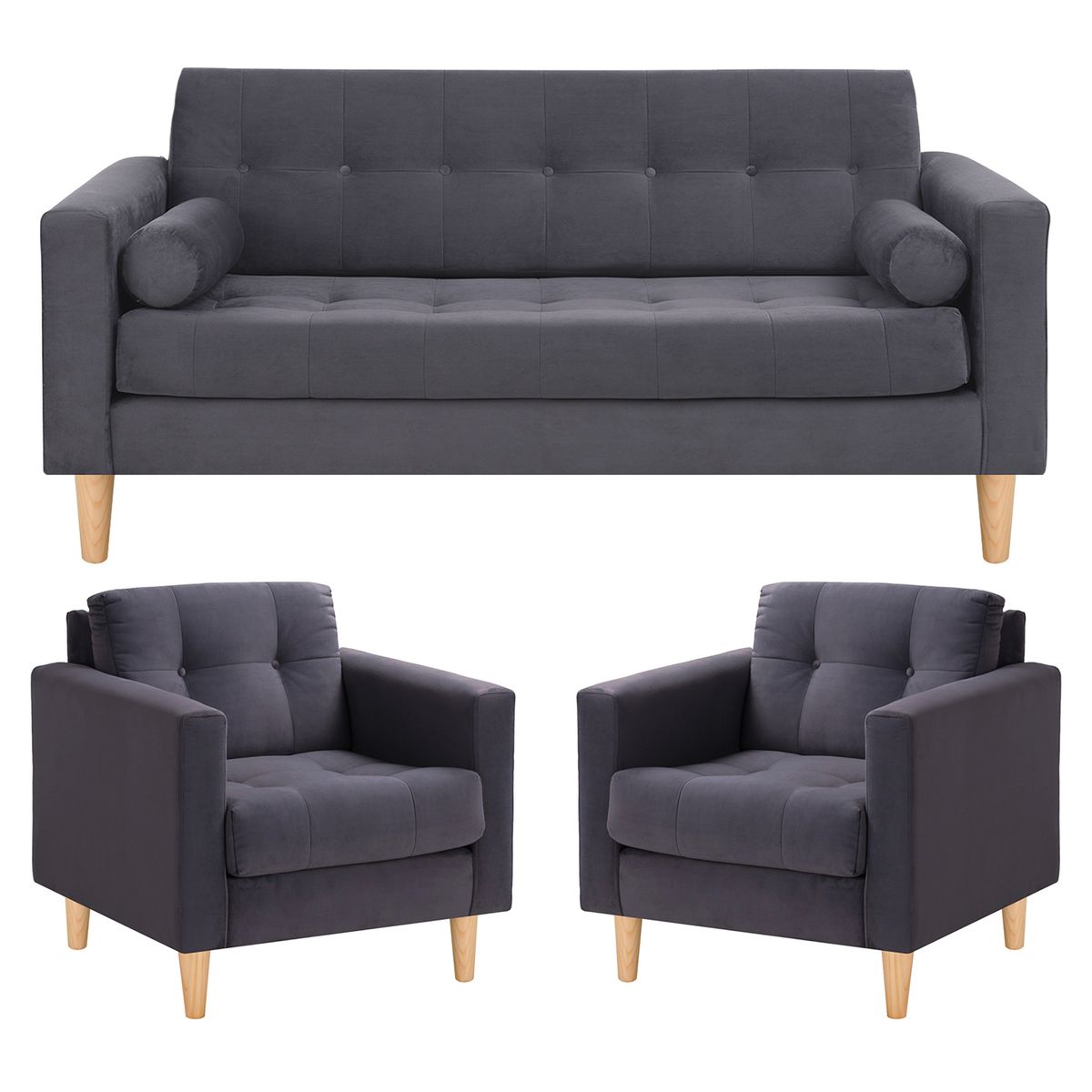 BODEVIR - Sofa Retro 3C+1+1 Felpa 05 Gris