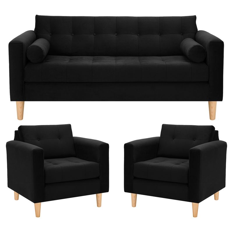 BODEVIR - Sofa Retro 3C+1+1 Felpa 05 Negro