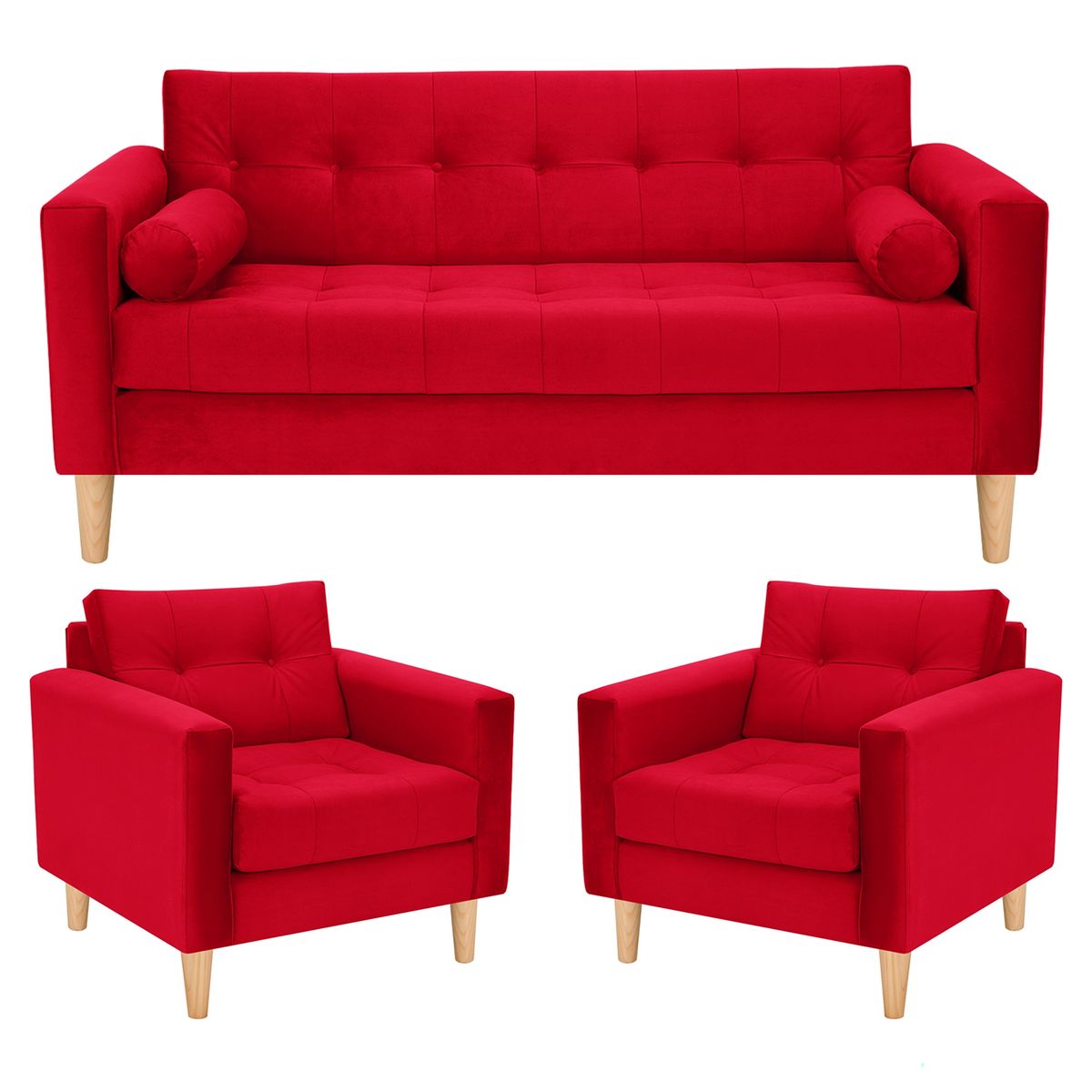 BODEVIR - Sofa Retro 3C+1+1 Felpa 05 Rojo
