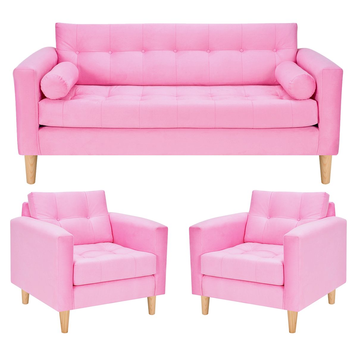 BODEVIR - Sofa Retro 3C+1+1 Felpa 05 Rosado