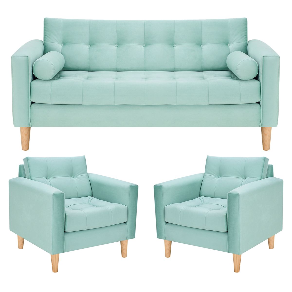 BODEVIR - Sofa Retro 3C+1+1 Felpa 05 Verde Agua