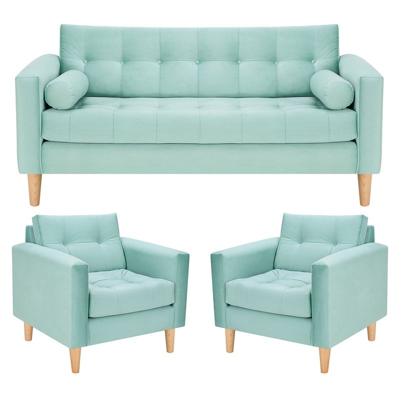 BODEVIR - Sofa Retro 3C+1+1 Felpa 05 Verde Agua