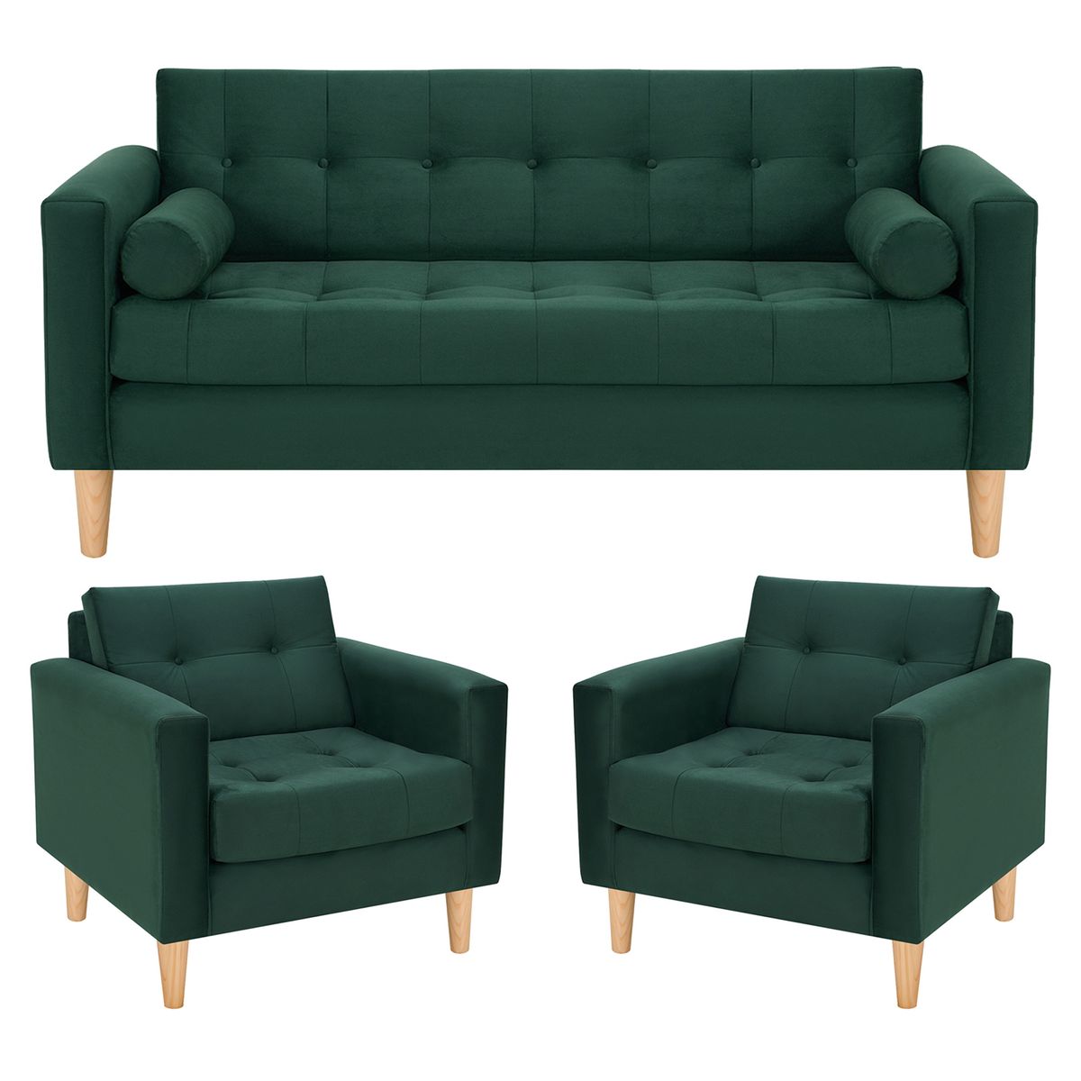 BODEVIR - Sofa Retro 3C+1+1 Felpa 05 Verde Botella