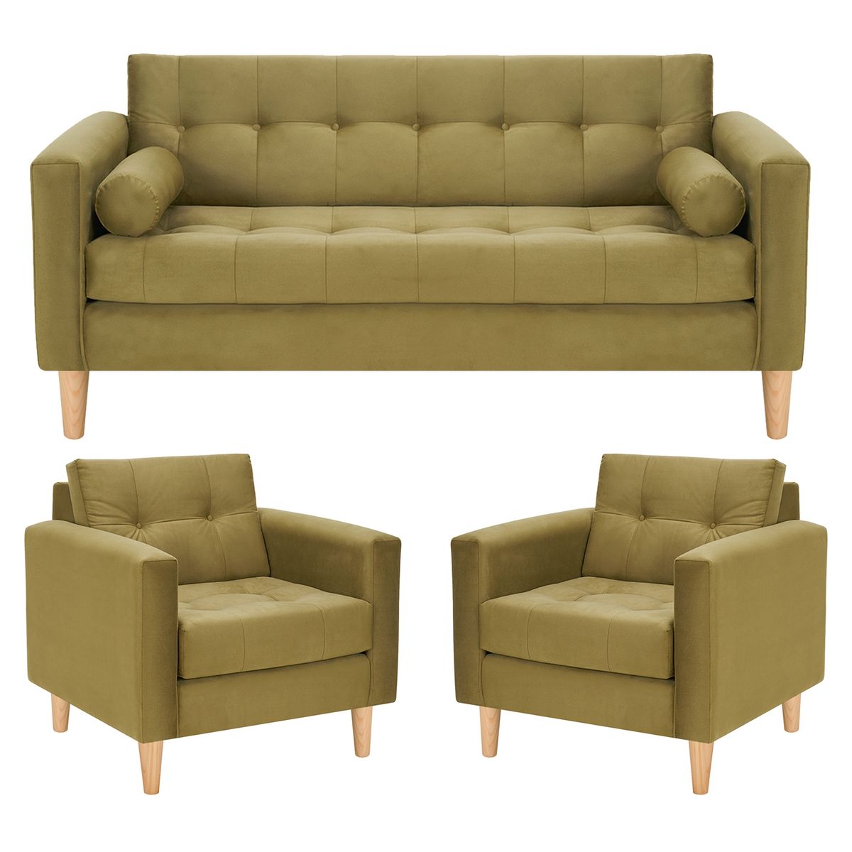 BODEVIR - Sofa Retro 3C+1+1 Felpa 05 Verde Musgo