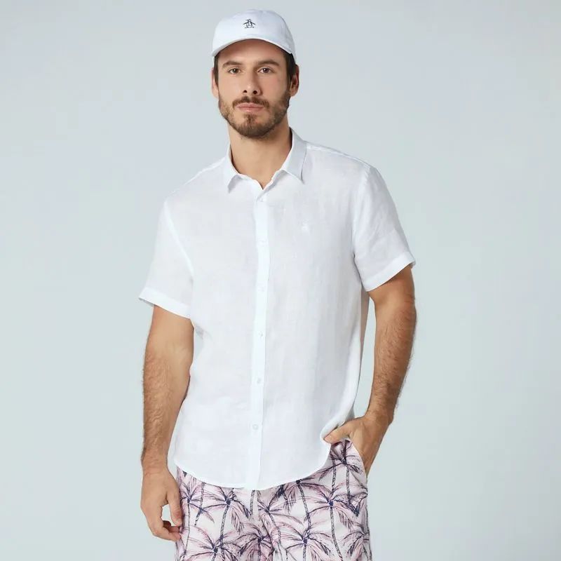 ORIGINAL PENGUIN - Camisa Hombre Manga Corta Pete Lino Blanco Original Penguin