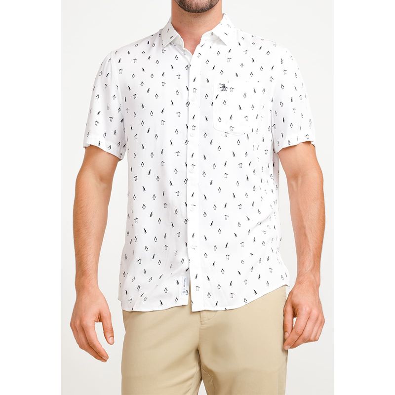 ORIGINAL PENGUIN - Camisa Hombre Algodón Estampado Blanca