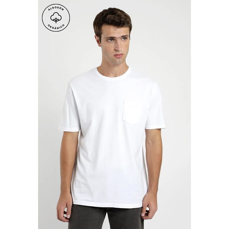 FROENS - Polera manga corta hombre Bolsillo blanco algodón orgánico Froens