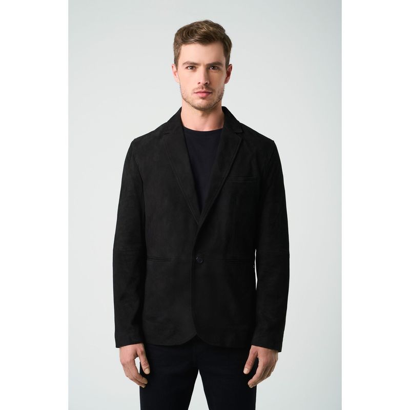 VELEZ - Vélez Blazer Niger De Gamuza Hombre Fit Semi Ajustado Negro