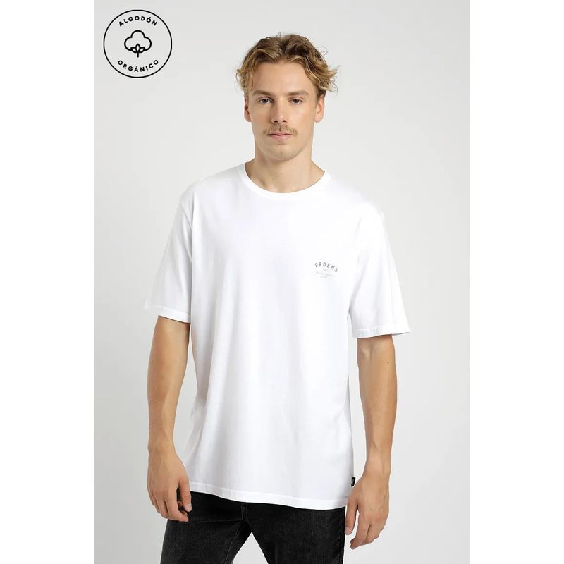 FROENS - Polera manga corta hombre Front text blanco algodón orgánico Froens