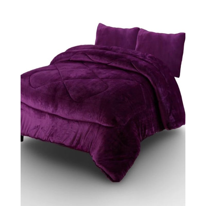 GENERICO - PLUMÓN PLUSH CON CHIPORRO INVIERNO PLAZA Y MEDIA MORADO