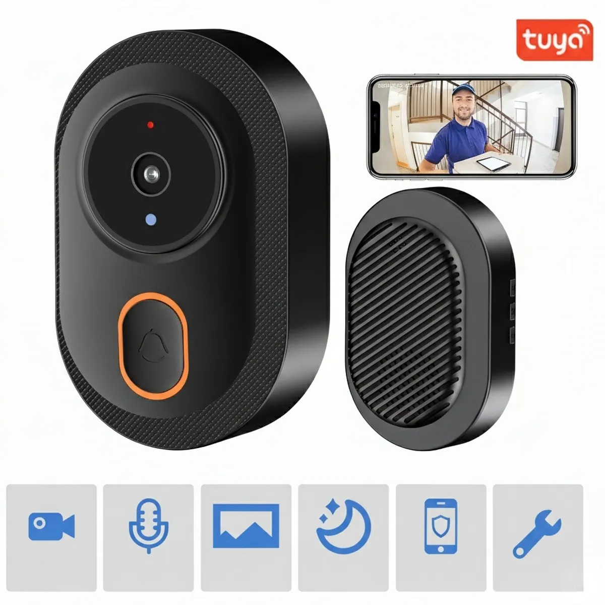 HALMAN - Timbre Inteligente WiFi HD Visión Nocturna Cámara Seguridad Hogar