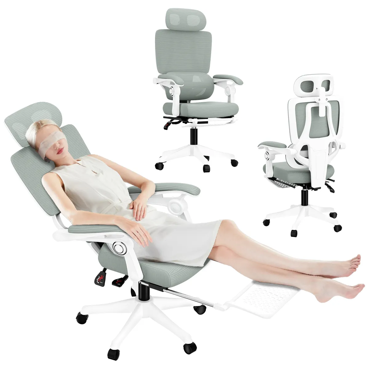 HALMAN - Silla Escritorio Ergonómica Reclinable 150°-Reposapiés