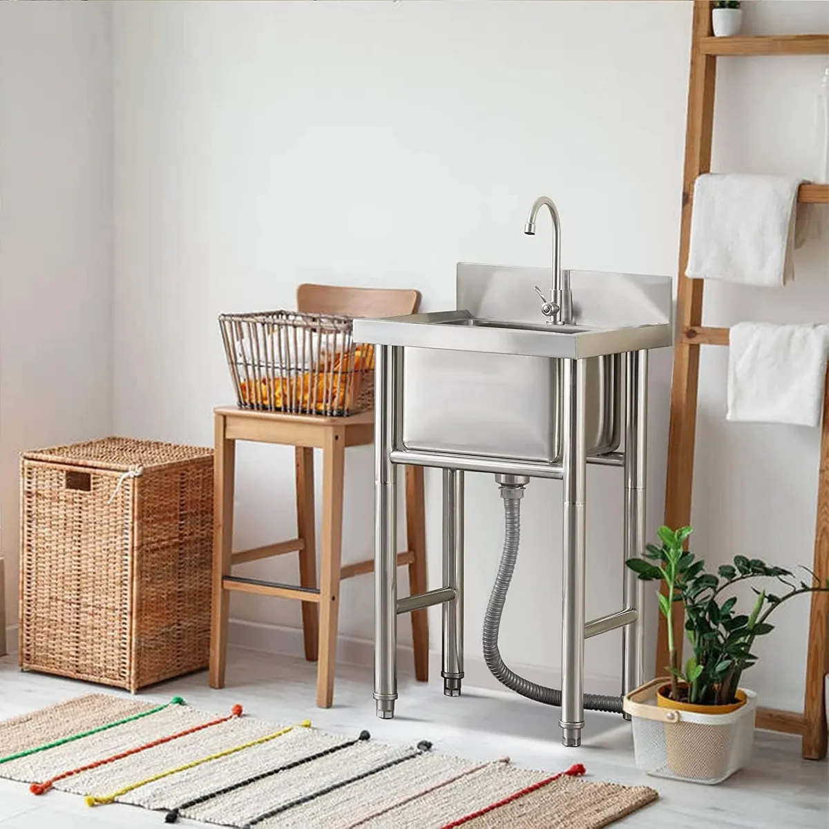 YOMYM - Fregadero de Acero Inoxidable con Grifo 55×50×80 CM