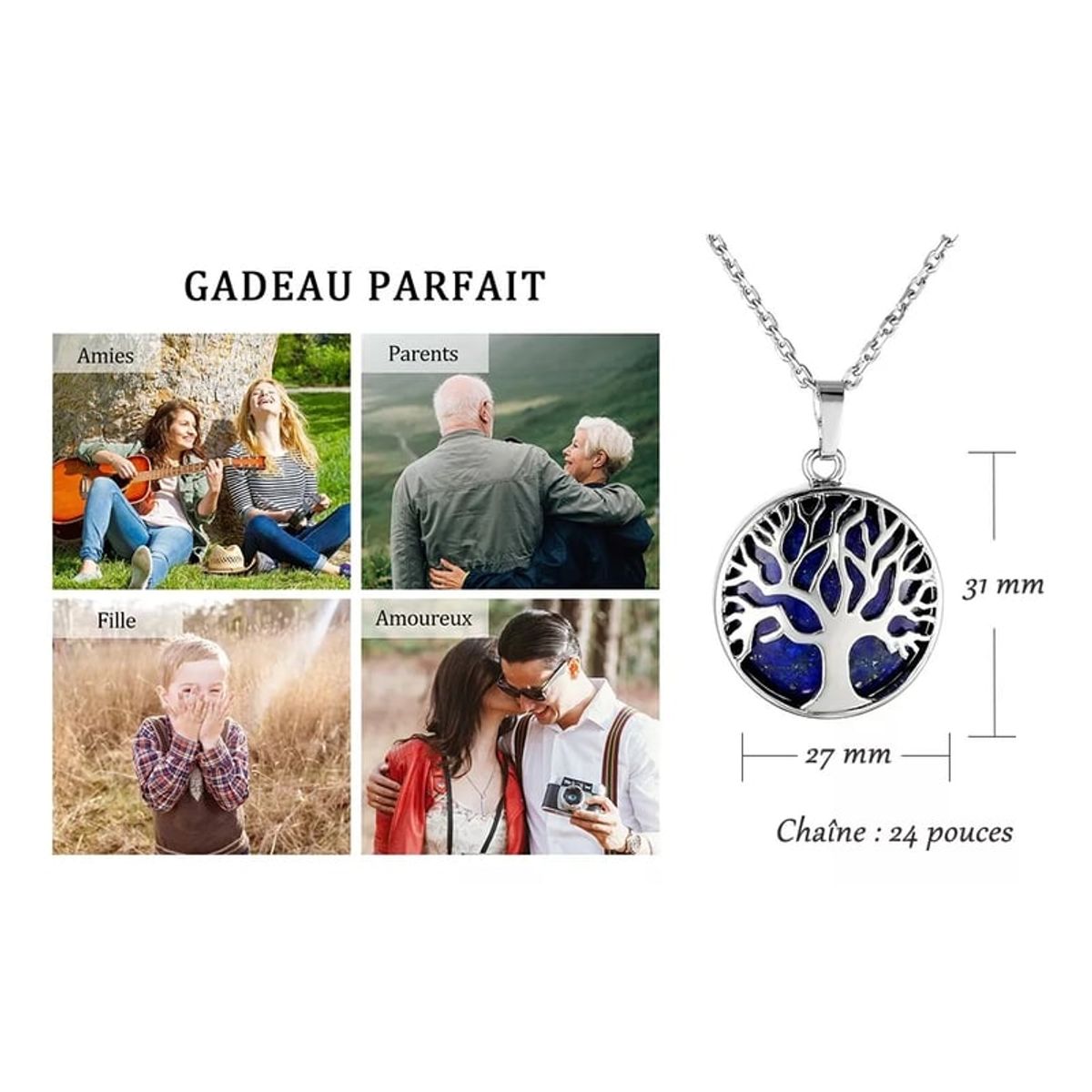 BITART - Collar Lapislázuli Arbol De La Vida Raices Cadena Plata 925