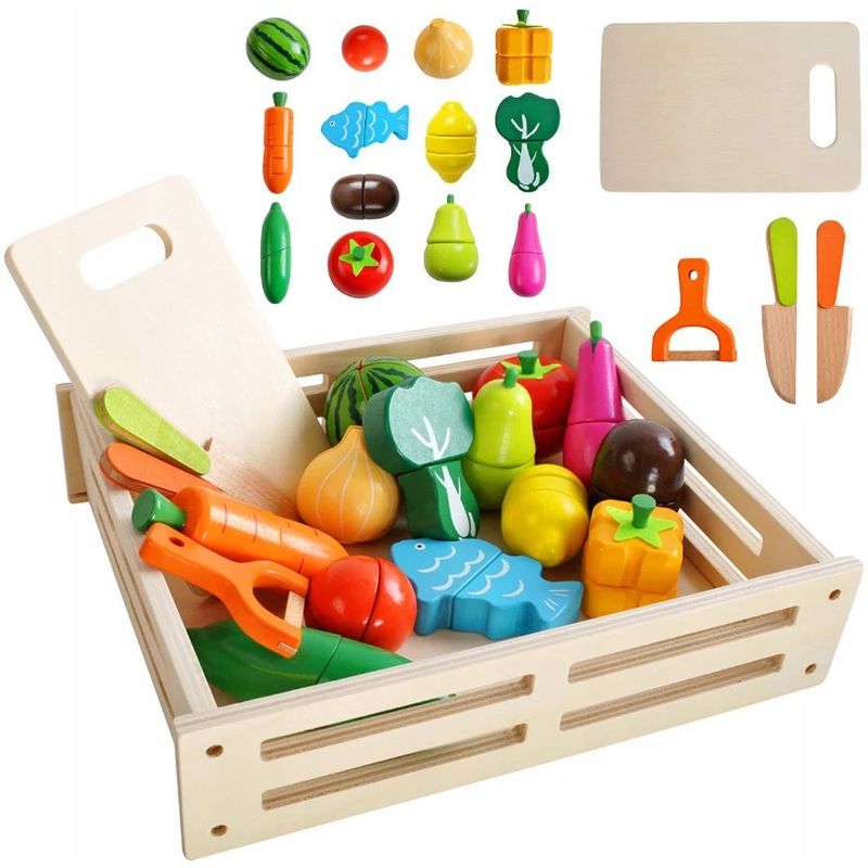 KUANGYE - Set Corta Frutas Y Verduras Madera Con Iman Juego 17 Piezas