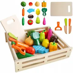 KUANGYE - Set Corta Frutas Y Verduras Madera Con Iman Juego 17 Piezas