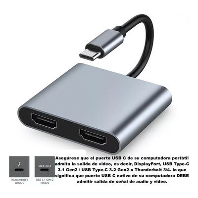 Imagen 2 del producto Adaptador Hub Tipo C 4 En 1, Splitter Hdmi Dual 4k,usb A Y C