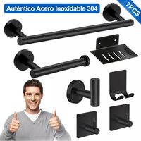 Juego Accesorios Para Ba?o Negro Mate Inoxidable 304 7piezas